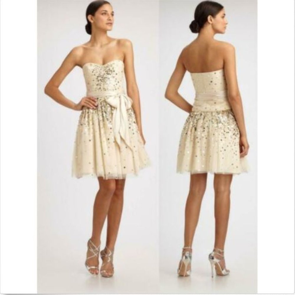 BCBG Max Azria Vanilla Sequined Strapless Dress 2